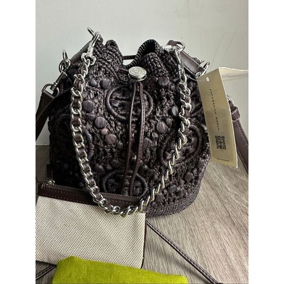 Tory Burch T MONOGRAM RAFFIA BUCKET BAG $630 - Picture 6 of 12